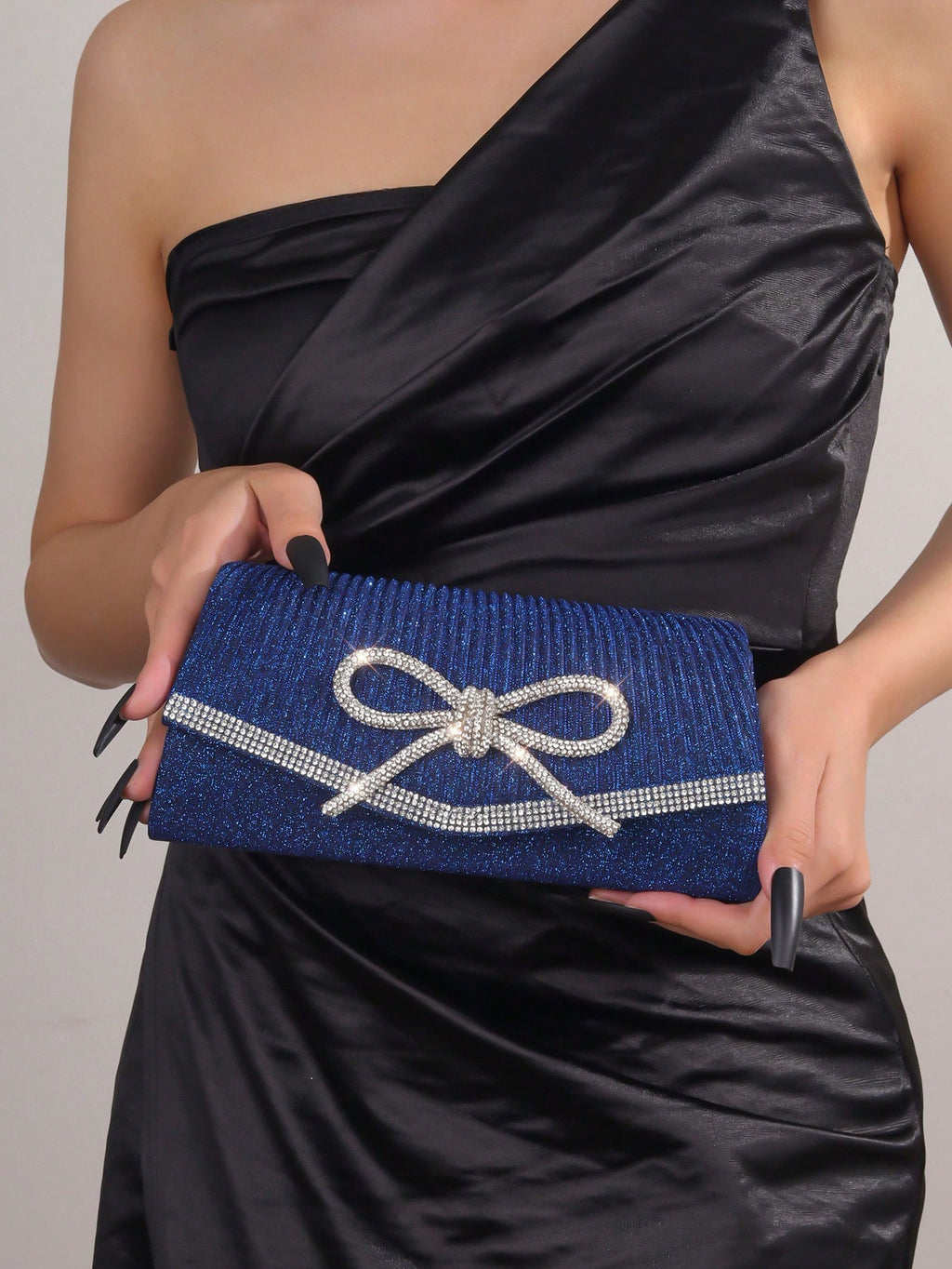 Bolso de noche con lazo, bolso de mano brillante para mujer, bolso de mano elegante con purpurina y diamantes de imitación para boda, fiesta o graduación.