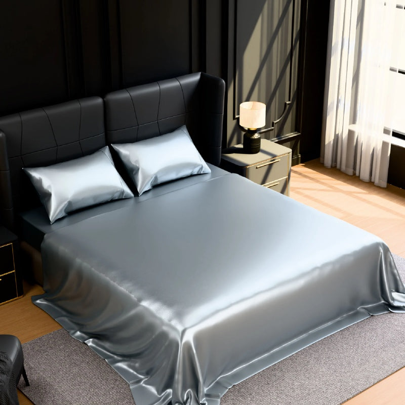 Satin Bed Sheets, King Size Sheets Set, 4 Pcs Silky Bedding Set With 15 Inches Deep Pocket For Mattress King, Grey