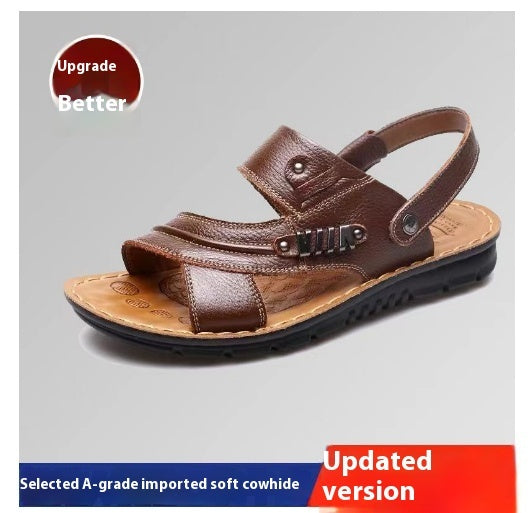 Sandalias de piel de vaca de primera capa para hombre, zapatos de playa, zapatillas antideslizantes