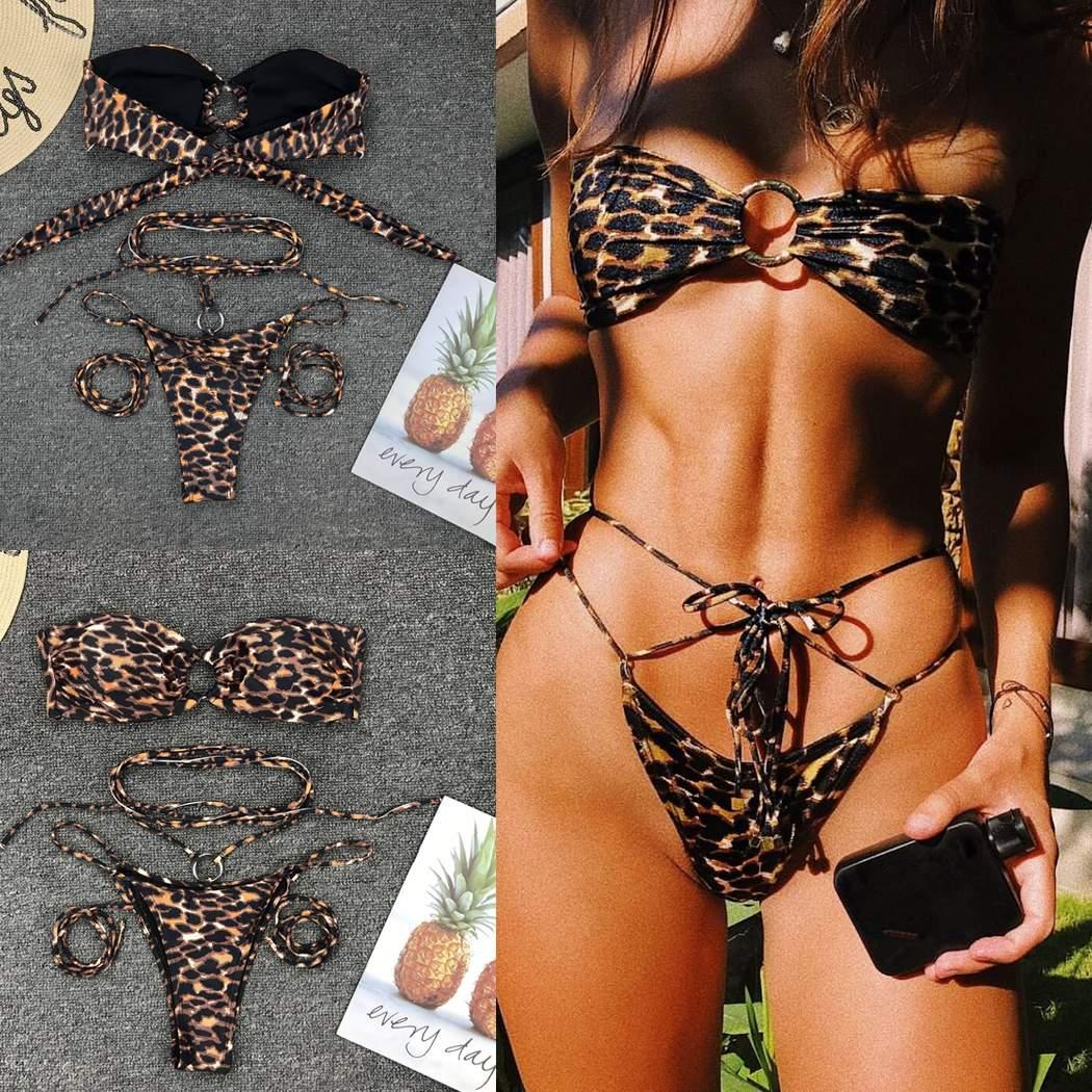 Leopard Print Bikini Set Women Two Piece Animal Print Swimsuit Beach