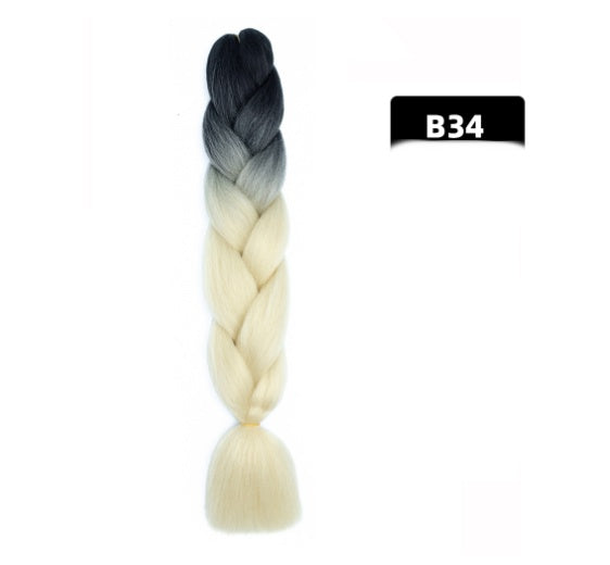 Peluca de seda africana de alta temperatura con fibra química y trenza grande en color degradado