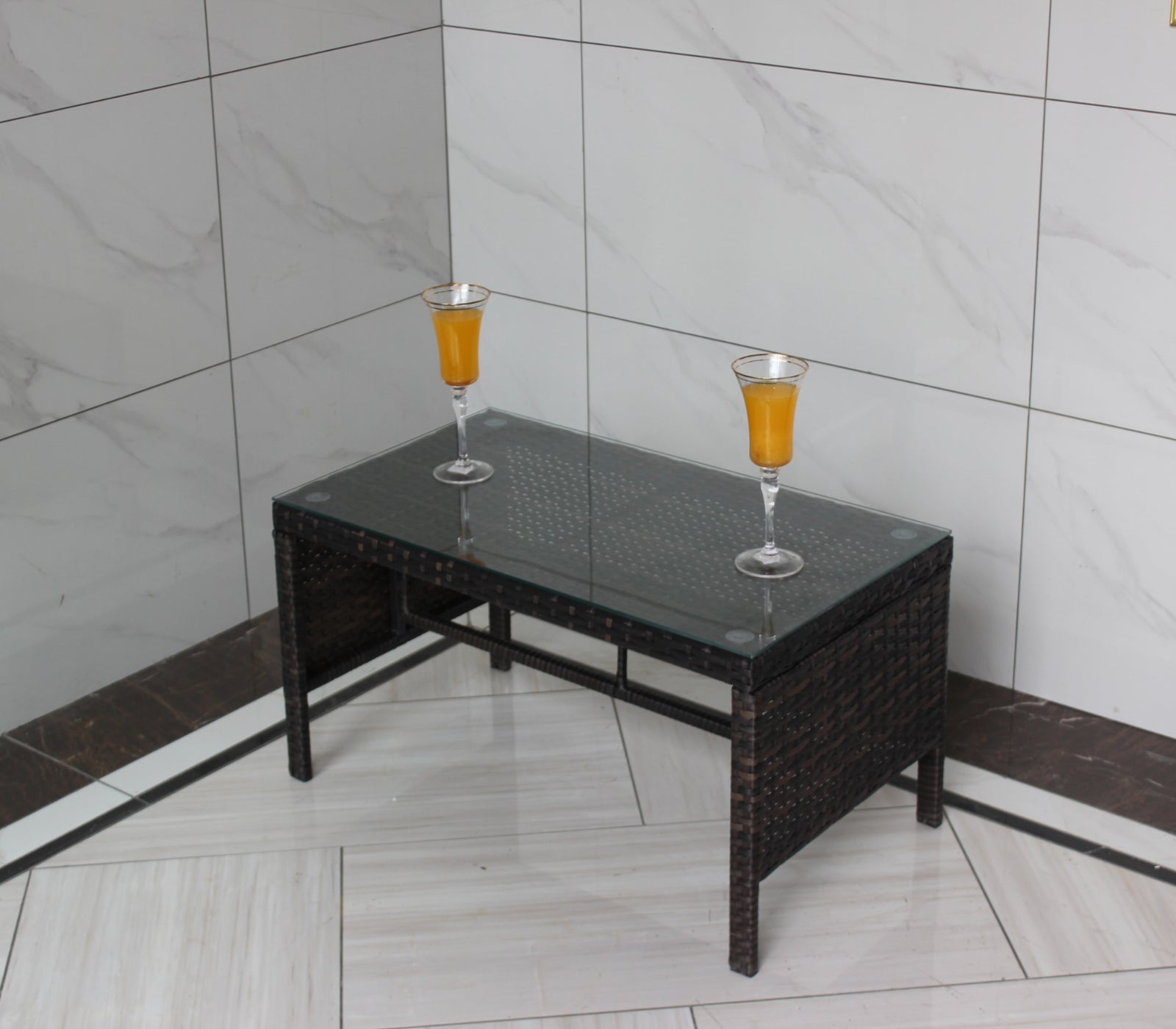 Muebles de exterior para patio, 1 mesa de centro con vidrio templado transparente