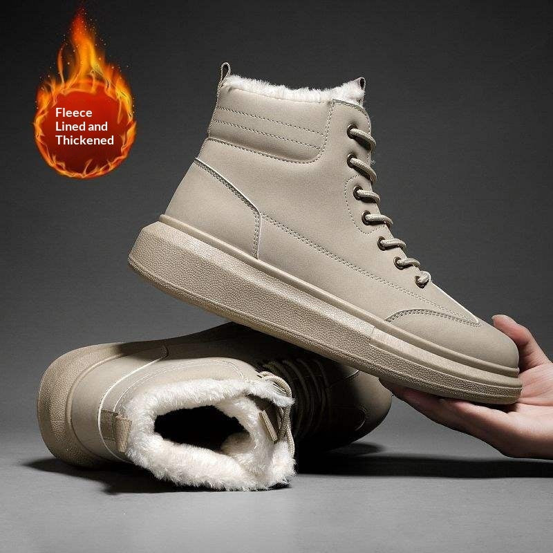Botas de nieve de cuero y piel gruesas con forro de piel para hombre, cálidas y de invierno