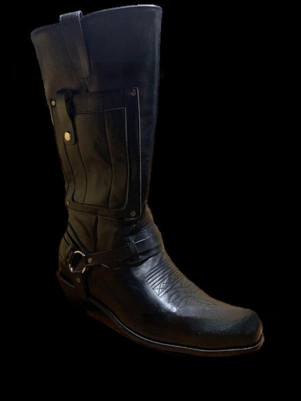 Botas de caballero bordadas de cuero con tacón alto para hombre