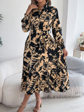 Women's Casual Floral Print Long Sleeve Ruffle Hem Shirt Maxi Dress