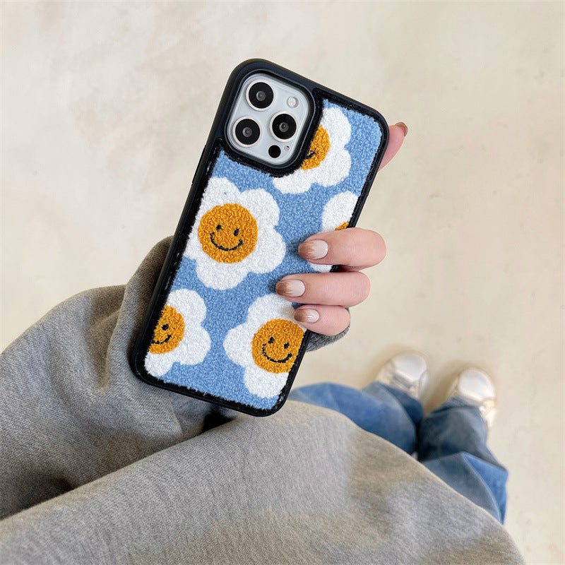 Funda de teléfono de felpa con flores creativa y sencilla