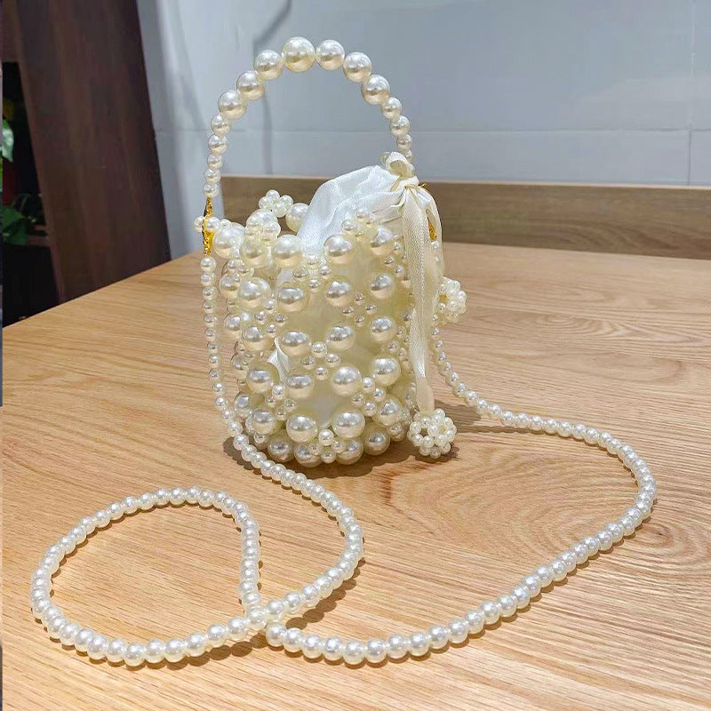 Bolso bandolera de verano versátil, mini, retro, tejido a mano con perlas
