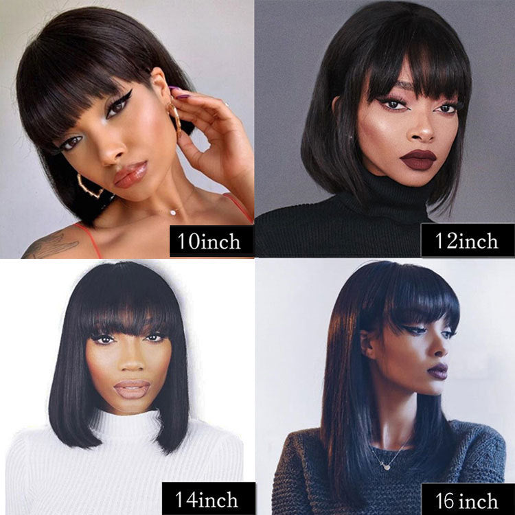 Peluca de cabello humano bob con tejido en la parte superior y forma de corazón, natural y realista.
