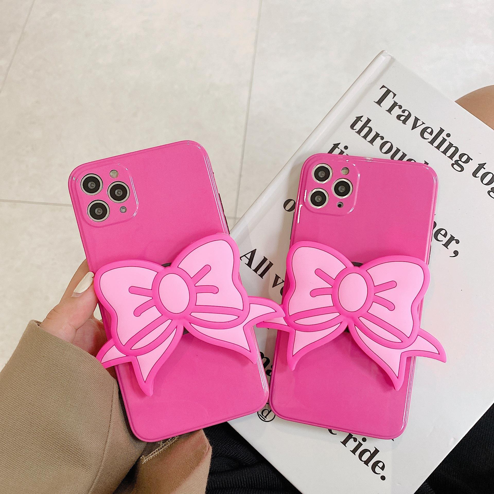 Funda para teléfono con soporte y personalidad con lazo rosa de Corea