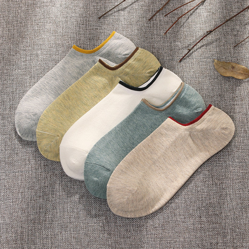 Calcetines tobilleros de corte bajo, transpirables, de algodón, de color liso, de verano, de negocios, modernos, absorbentes del sudor y de corte bajo.