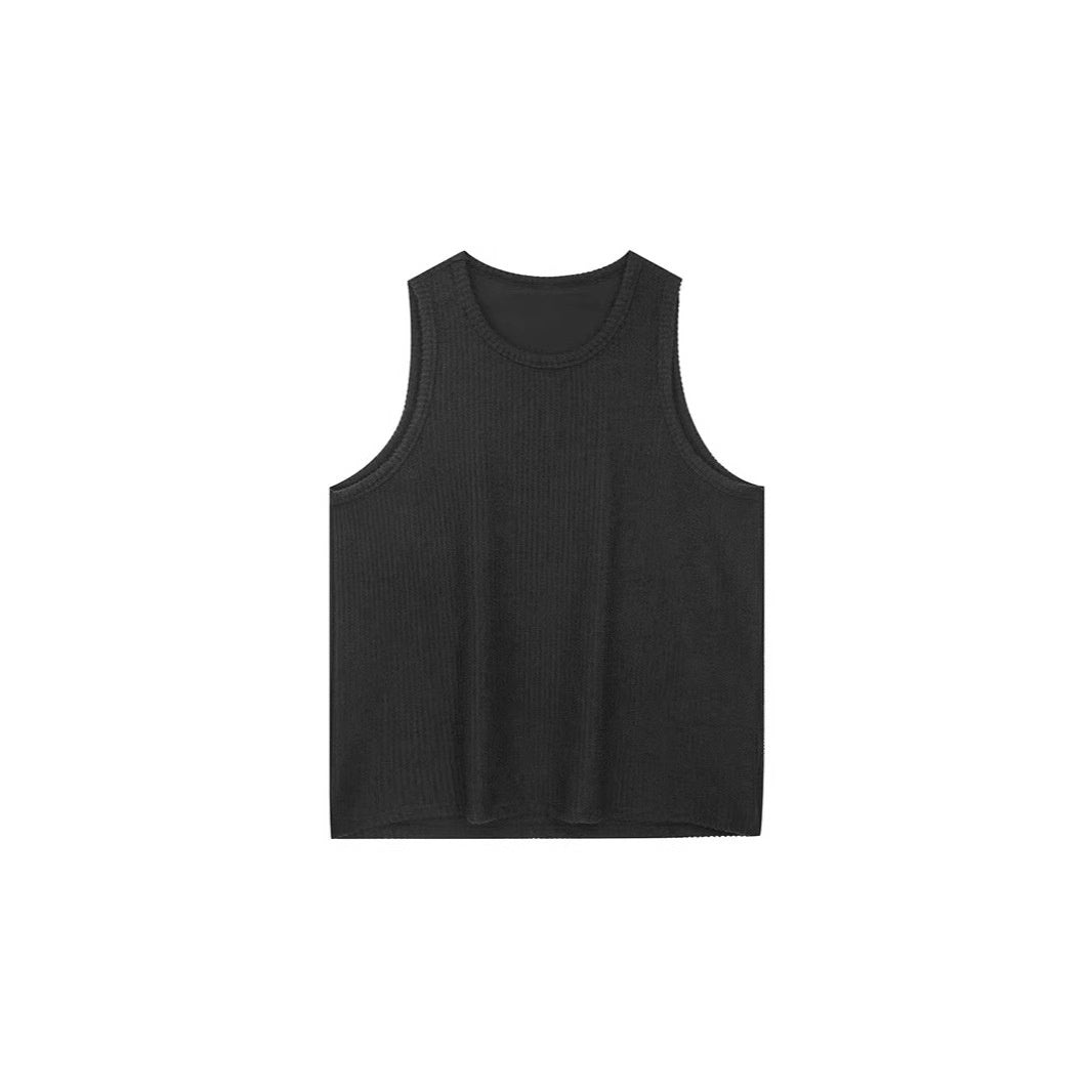 Waffle-knit Textured Pleated Loose-fitting Breathable Vest