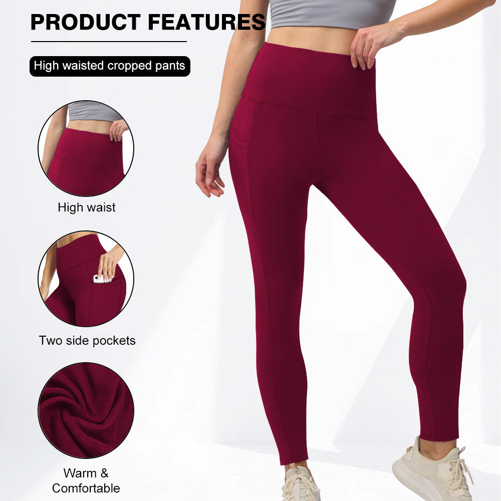 Pantalones de yoga de terciopelo con bolsillos cálidos para otoño e invierno