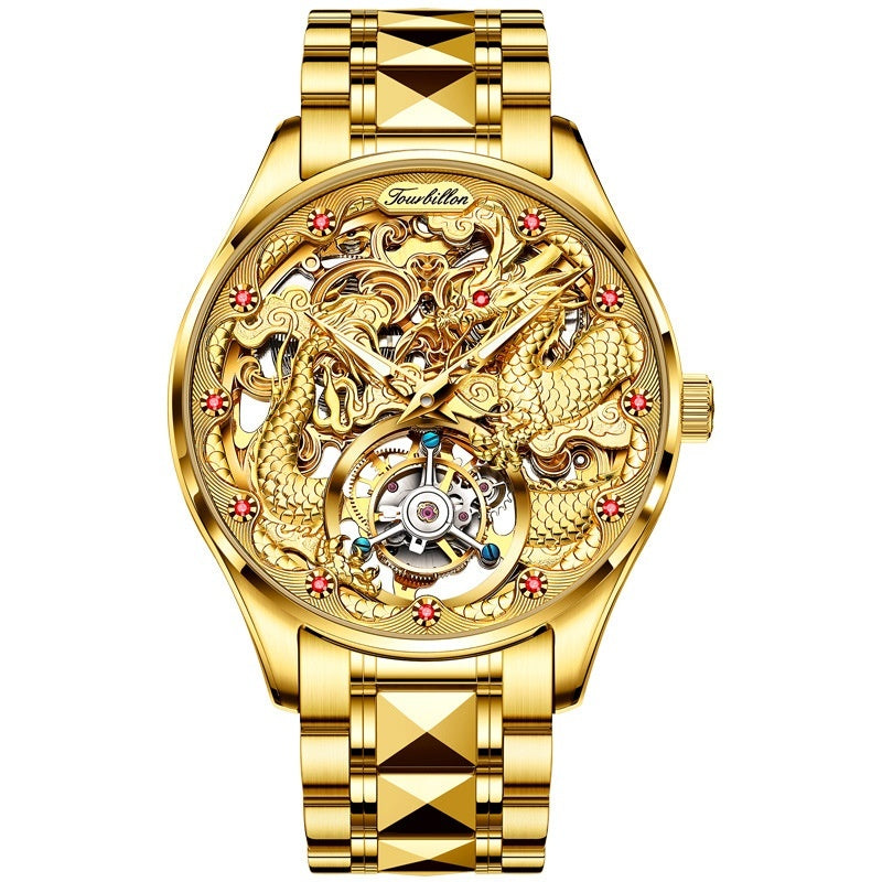 Reloj de lujo dorado resistente al agua para hombre con tourbillon