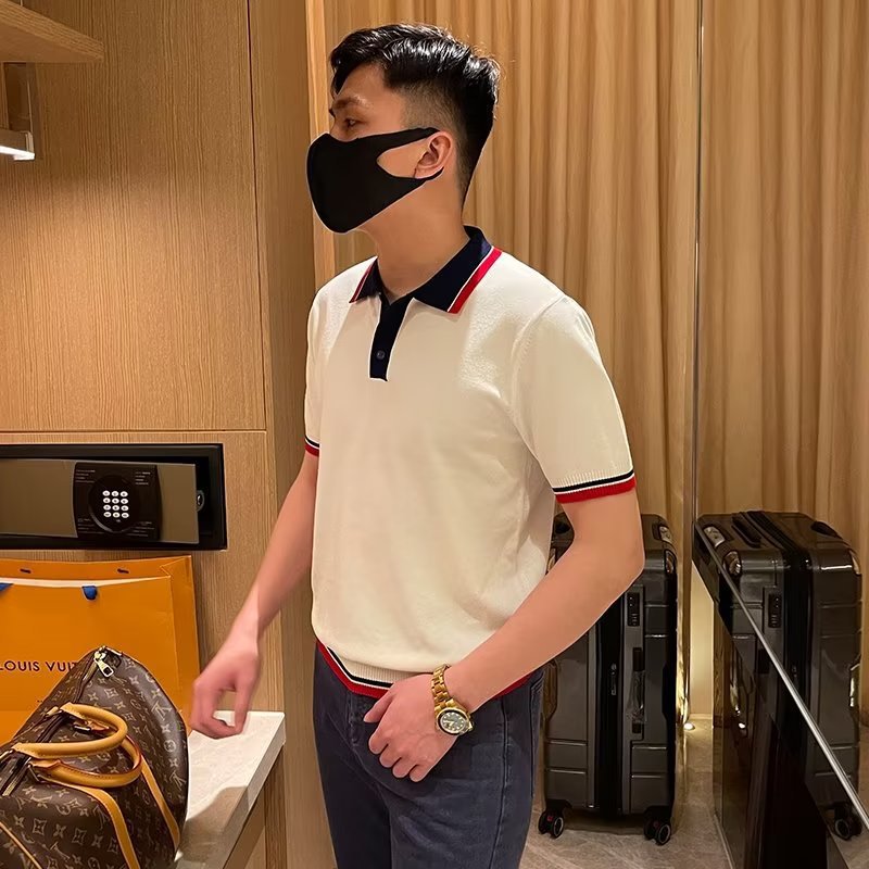 Mens Short-sleeve Striped Polo Shirt