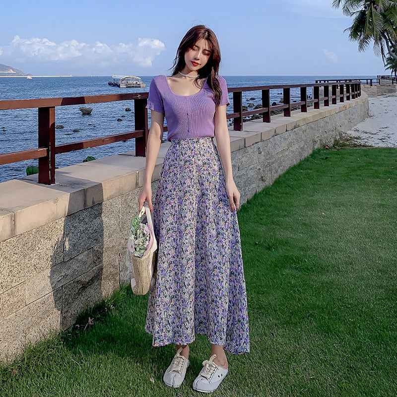 Falda con estampado floral elegante y minimalista para mujer
