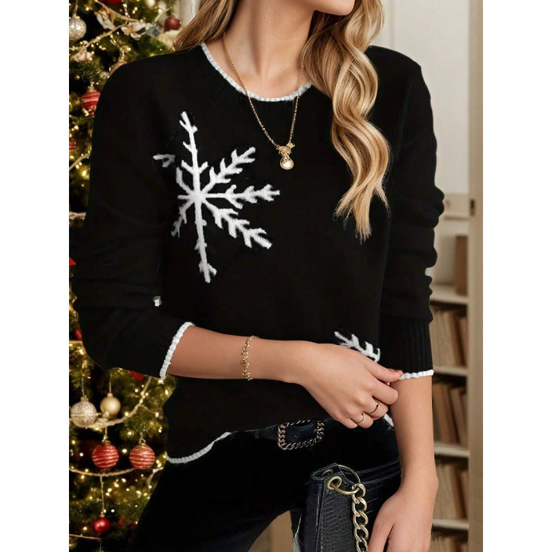 Top de manga larga rojo copo de nieve para mujer