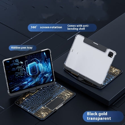 Funda transparente con teclado giratorio de 360 ​​grados para iPad, teclado inteligente con trackpad, compatible con Bluetooth y ranura para lápiz.