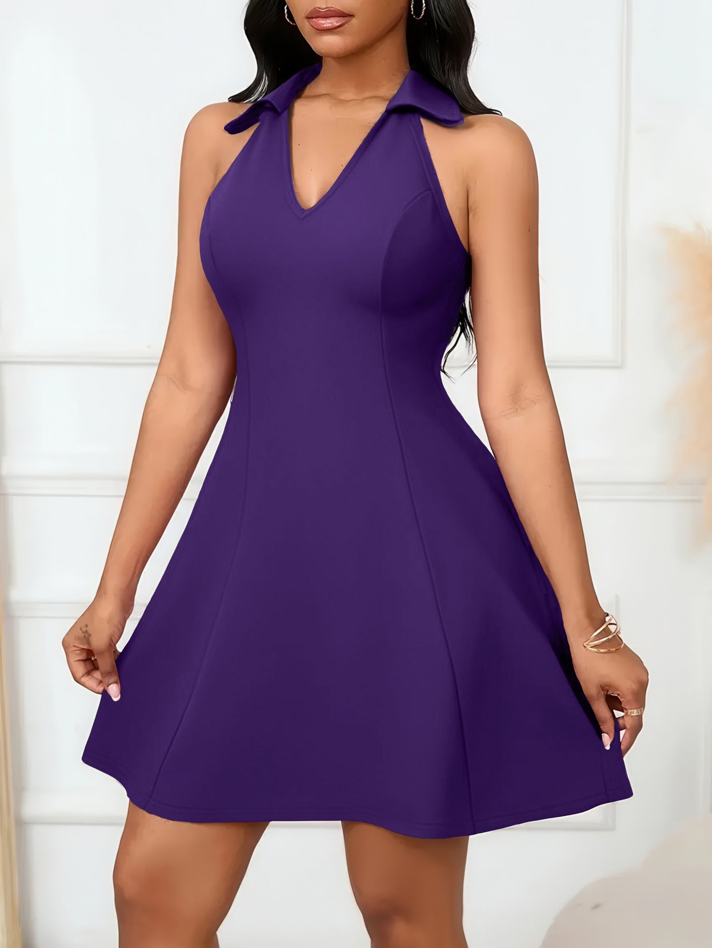 New Stylish And Elegant Casual Off-shoulder V-neck Belted Cropped Womens Dress