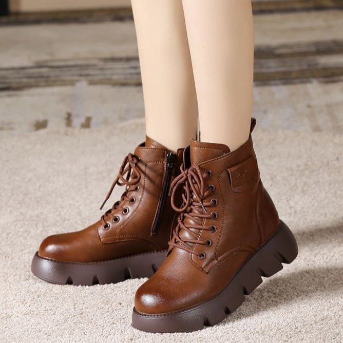 Botas de nieve de piel para mujer, de piel suave para invierno