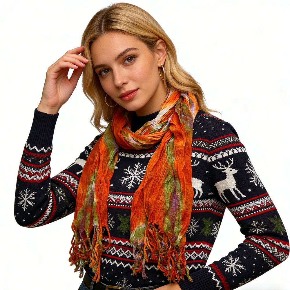 2pcs Lightweight Dress Scarf,Bold Orange Red Floral Pattern,pop To Neutrals,Versatile Everyday Scarf ,Pairs With All Casual Outfits,Office Appropriate Subtlety For Women Men