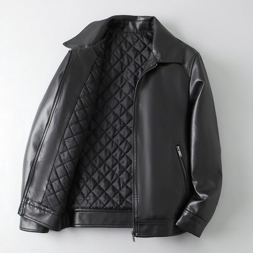 AutumnWinter Men's Leather Jacket With Lapel Collar Light Business Style