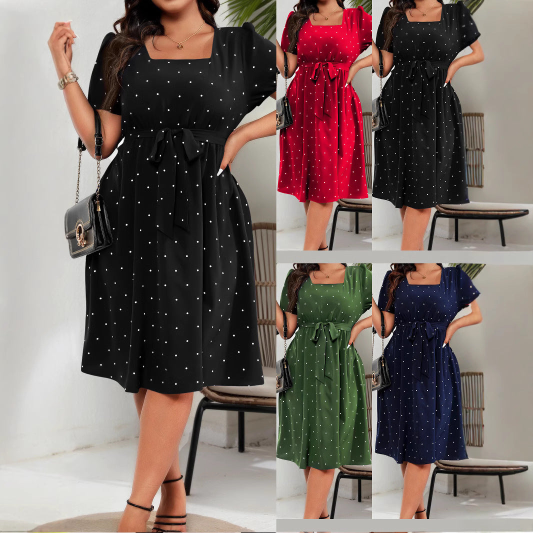 Elegante vestido retro de lunares con cintura ceñida para mujer