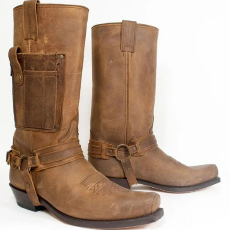 Botas de caballero bordadas de cuero con tacón alto para hombre