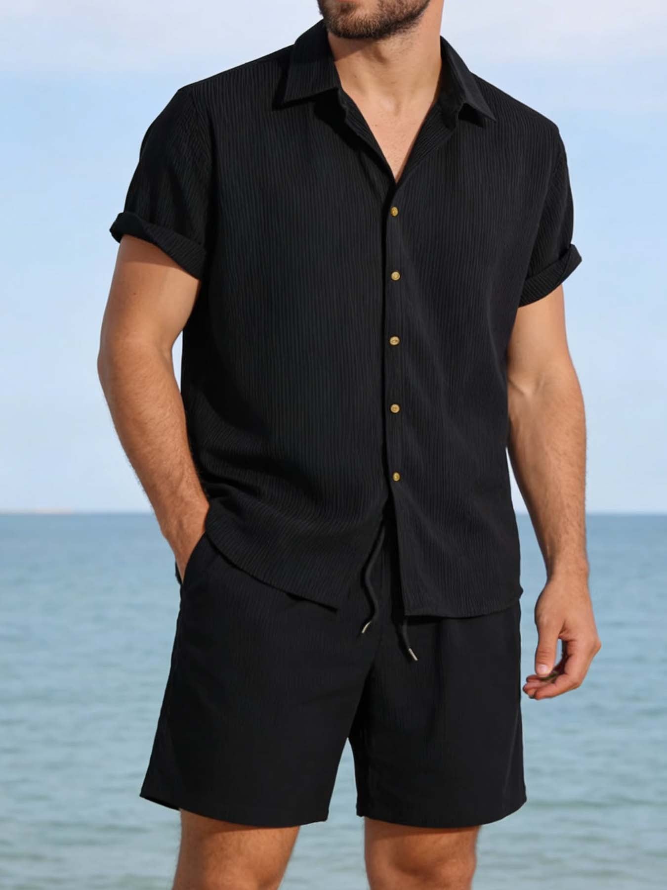 Men's Casual Resort Shorts And Shirt Set