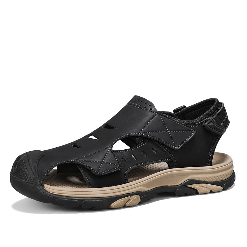 Sandalias de playa de talla grande de cuero transpirable para hombre