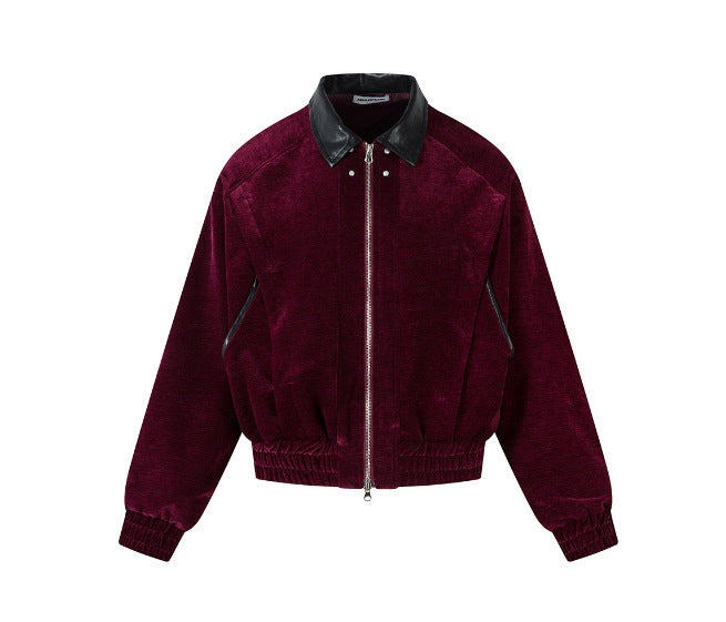 Rivet Contrast-Fabric Suede Patchwork Lapel Jacket