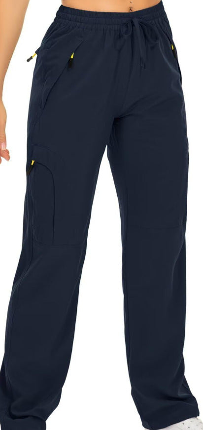 Pantalones de entrenamiento holgados de pierna recta con puños con cordón