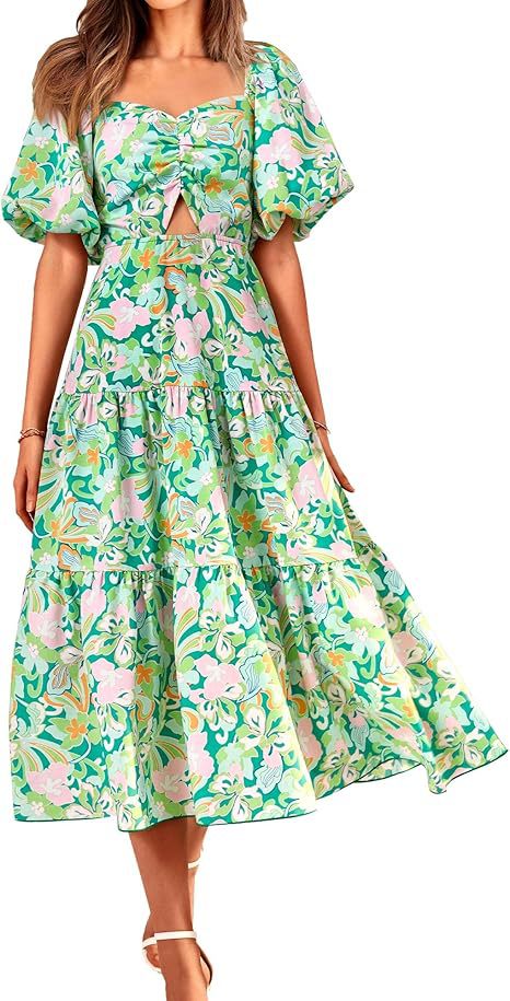 Floral Pleated Puff Sleeve Dress