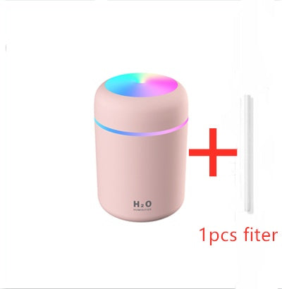 Humidificador de aire colorido con carga USB para coche y reposición de agua