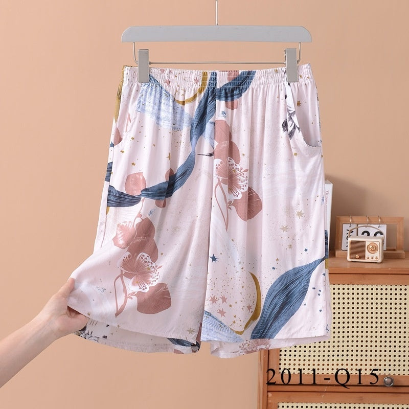 Pantalones cortos holgados de algodón y seda con estampado floral para mujer