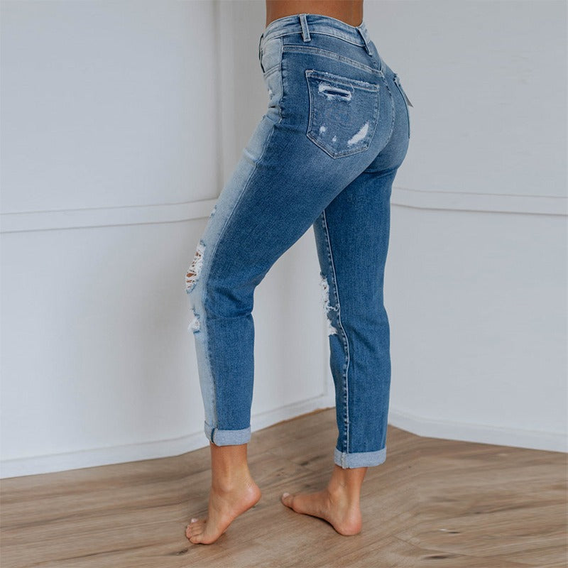 Vaqueros rotos con efecto degradado lavado para mujer: estilo vanguardista