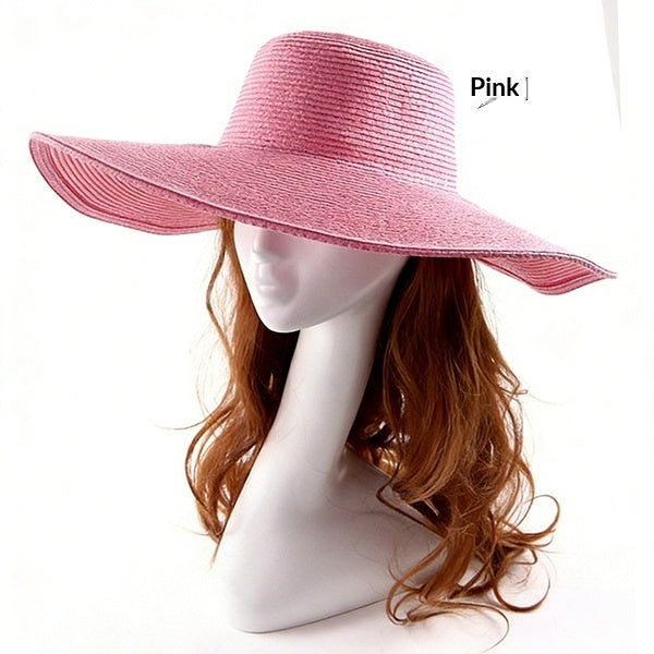 Large-brimmed Round-top Straw Hat For Summer Solid Color DIY-friendly