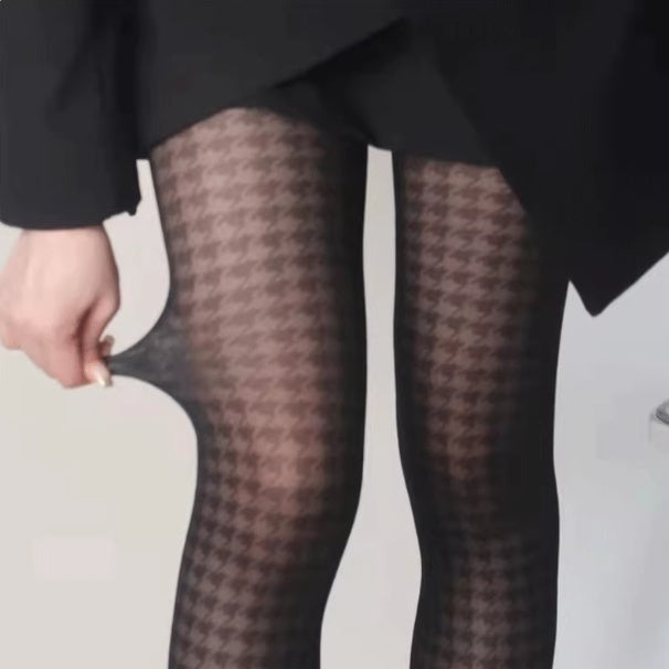 Medias de rejilla negras sexys, ultrafinas y favorecedoras con diseño de pata de gallo