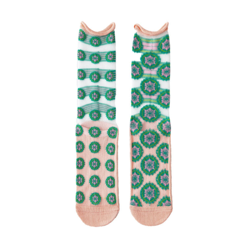 Calcetines tobilleros asimétricos con volantes de punto de fibra de vidrio para mujer