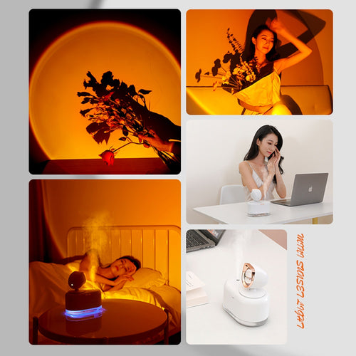 2 In 1 Mini Wireless Sunset Lamp Air Humidifier Fog Sprayer Humidifiers Ambient Light Mute Mist Maker For Home Decor Office