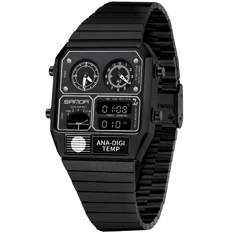 Reloj retro cuadrado multifuncional resistente al agua para hombre con medición de temperatura