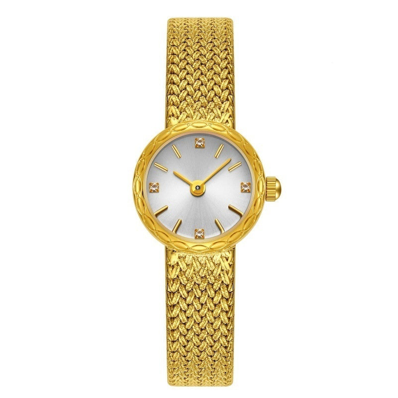 Retro Copper Mesh Womens Versatile Vintage-style Mini Gold Watch