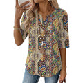 Retro V-neck Elegant Loose-Fitting Mid-sleeve Casual Shirt