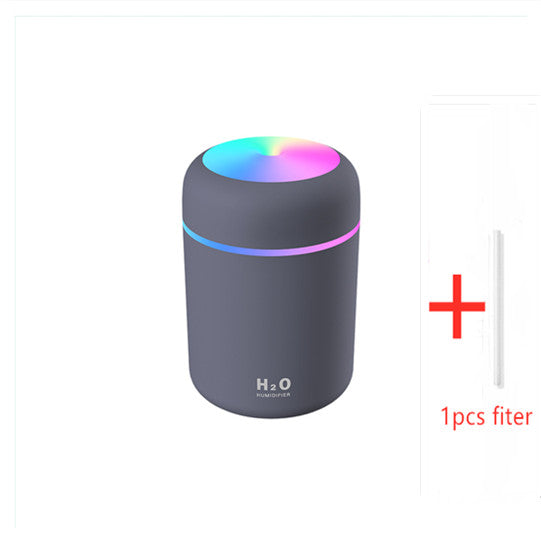 Humidificador de aire colorido con carga USB para coche y reposición de agua