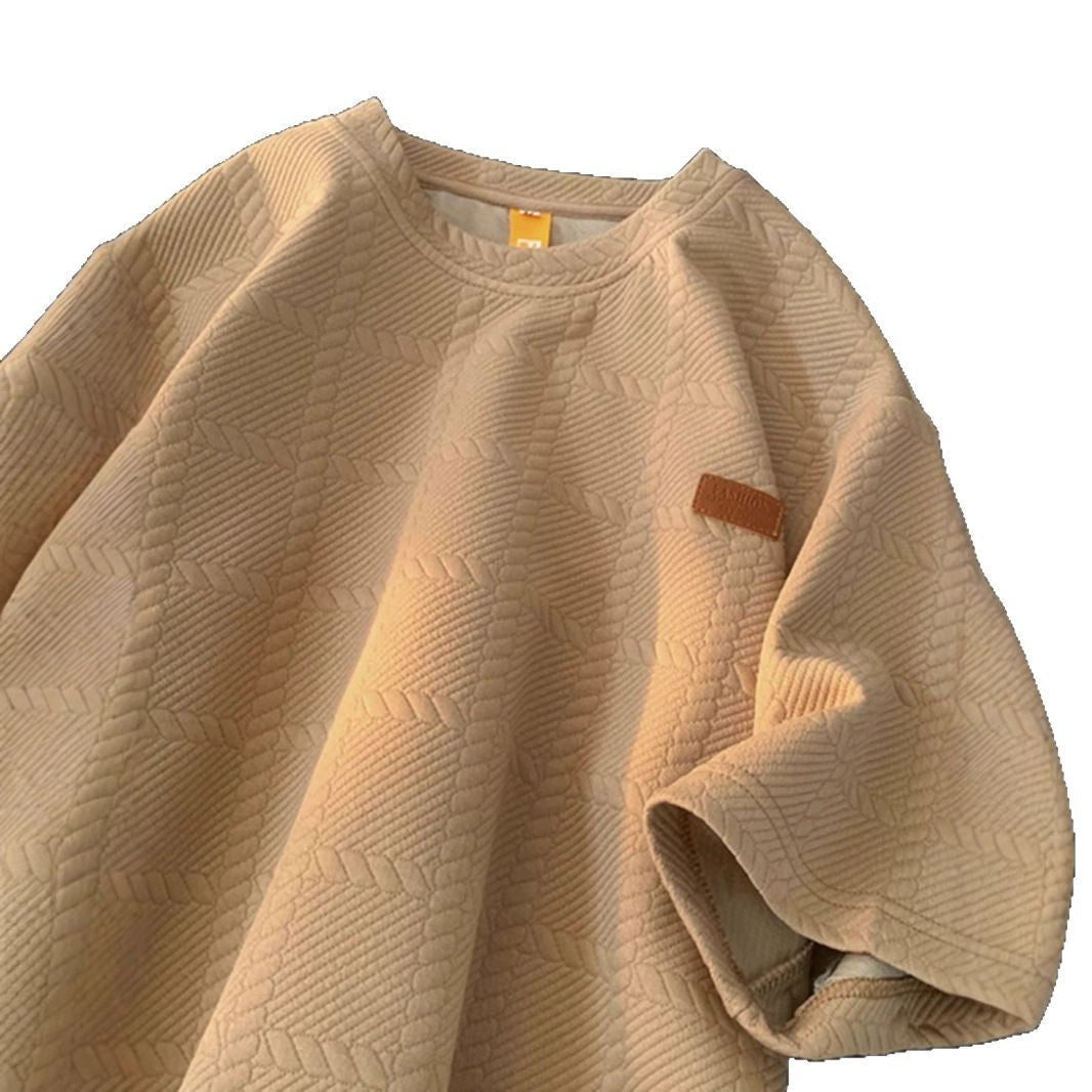 Plus-size Jacquard Loose Crew-neck Short-sleeve T-shirt