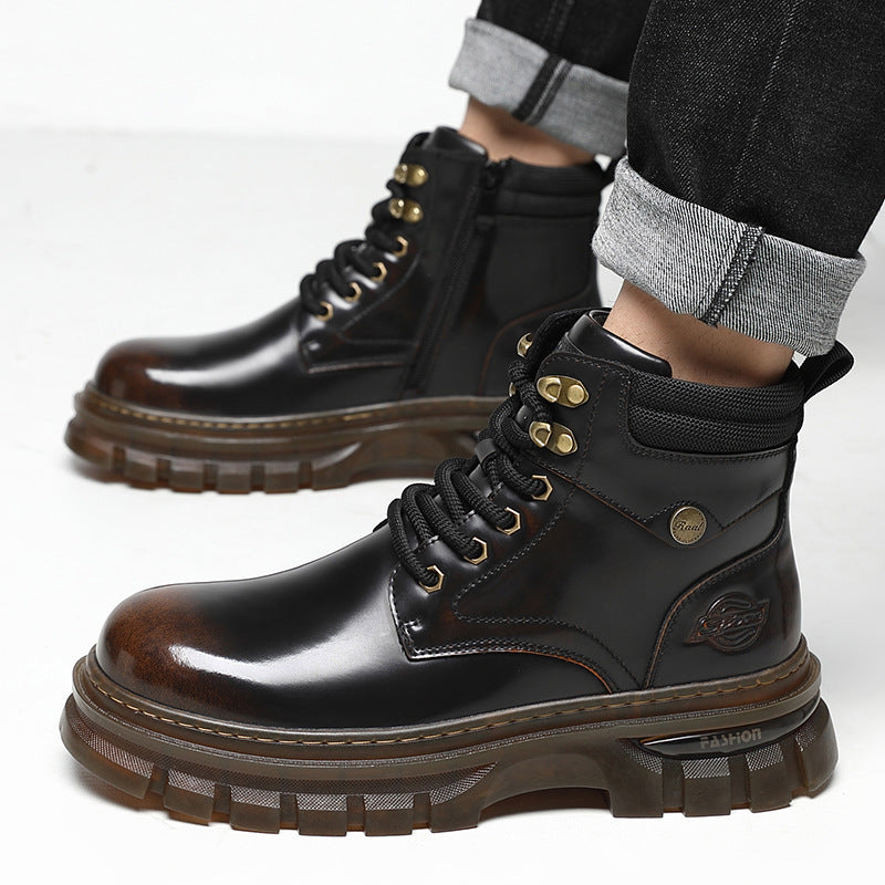 Botas de plataforma estilo británico de algodón cálido con forro polar
