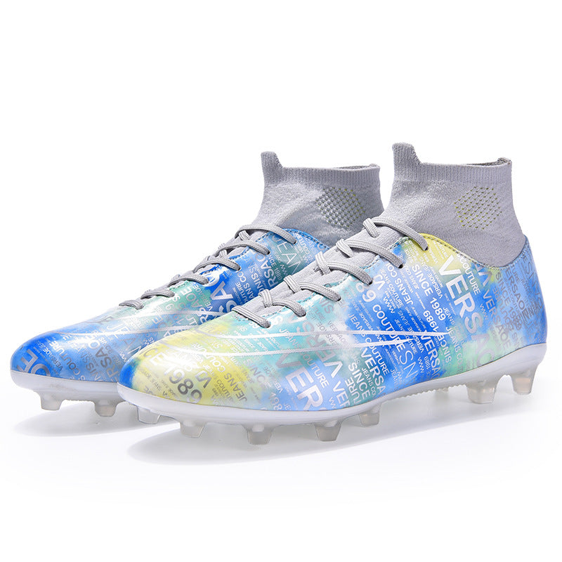 Botas de fútbol de caña alta para niños y niñas TF con clavos rotos