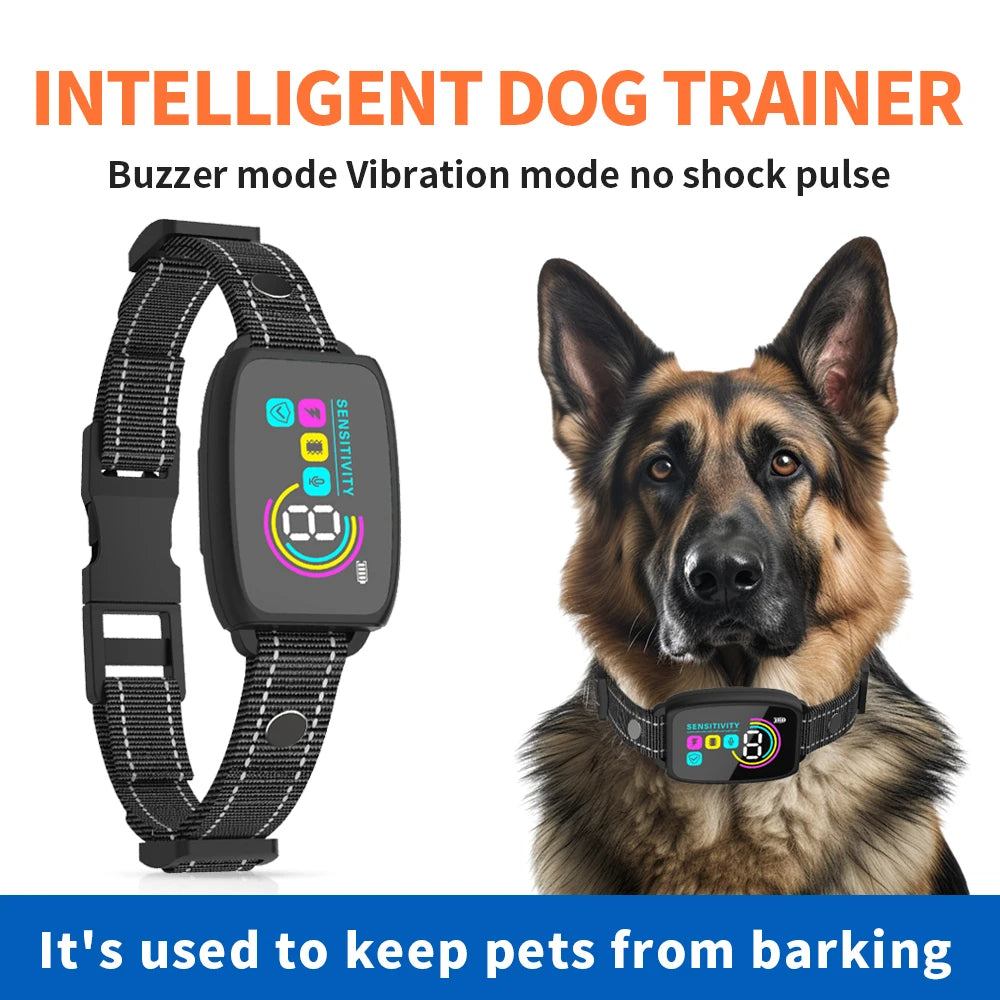 Collar inteligente automático antiladridos para perros, recargable, con pantalla digital HD, resistente al agua IP67, ideal para mascotas.