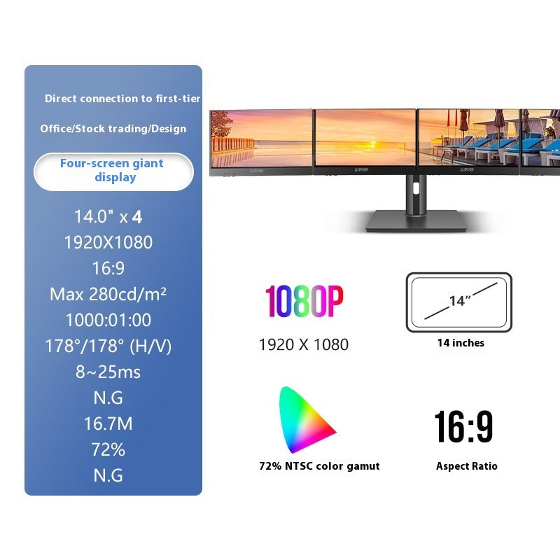 Pantalla de oficina HD de 14 pulgadas con una sola pantalla y dos pantallas