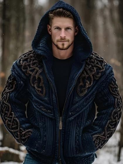 Sudadera con capucha informal estampada con dos bolsillos y cremallera para hombre