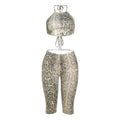 Womens Fashionable Printed Sexy Lace-Up Midriff-Baring Pants Set